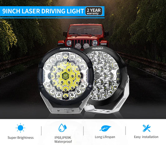 Aurora Powerful Laser LED Driving Light Round 9inch (Pair)