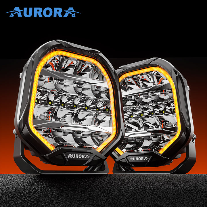 Aurora FireNova 9-inch driving lights — pair with amber DRL outlines