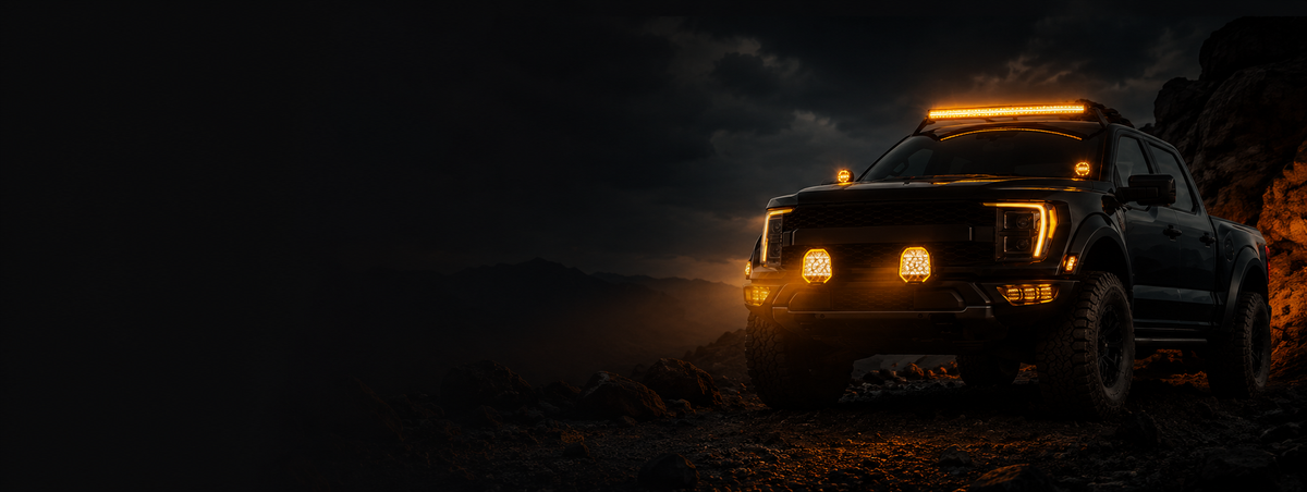 4x4 travelling after dark on a trail