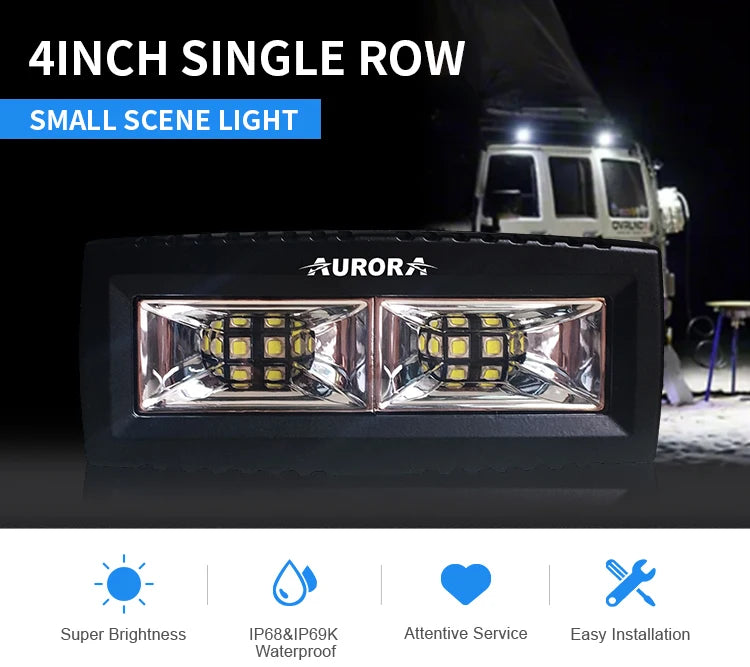 Aurora 4-inch wide-beam LED scene lights — scene light mounted on an off-road vehicle