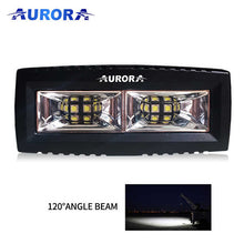 Aurora 4-inch wide-beam LED scene lights — front product view with 120-degree beam example