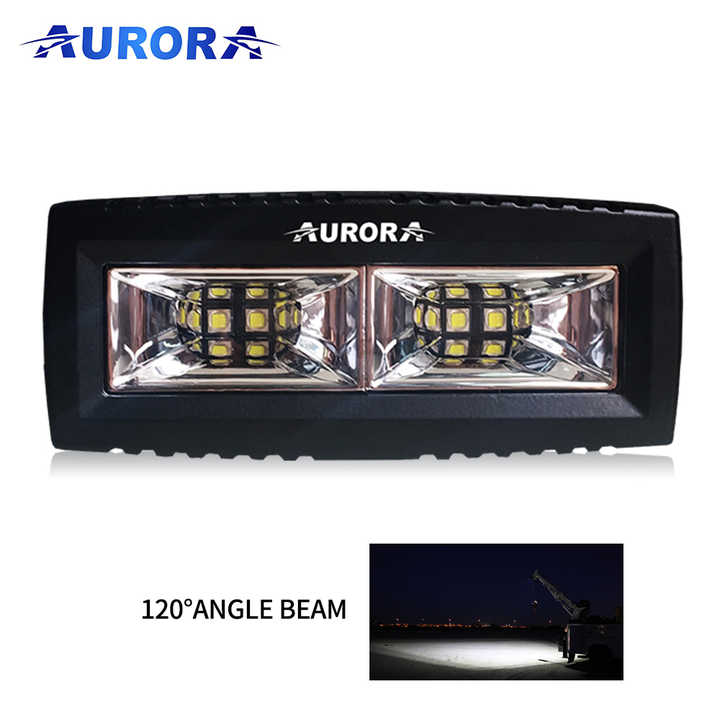 Aurora 4-inch wide-beam LED scene lights — front product view with 120-degree beam example