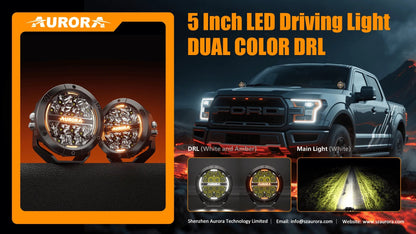 Aurora 5-Inch Round LED Driving Light – White + Amber DRL