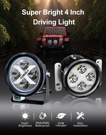 AURORA RGB LED Spotlight 4 Inch 40W Round Led Driving Light [Spot] (Pair)