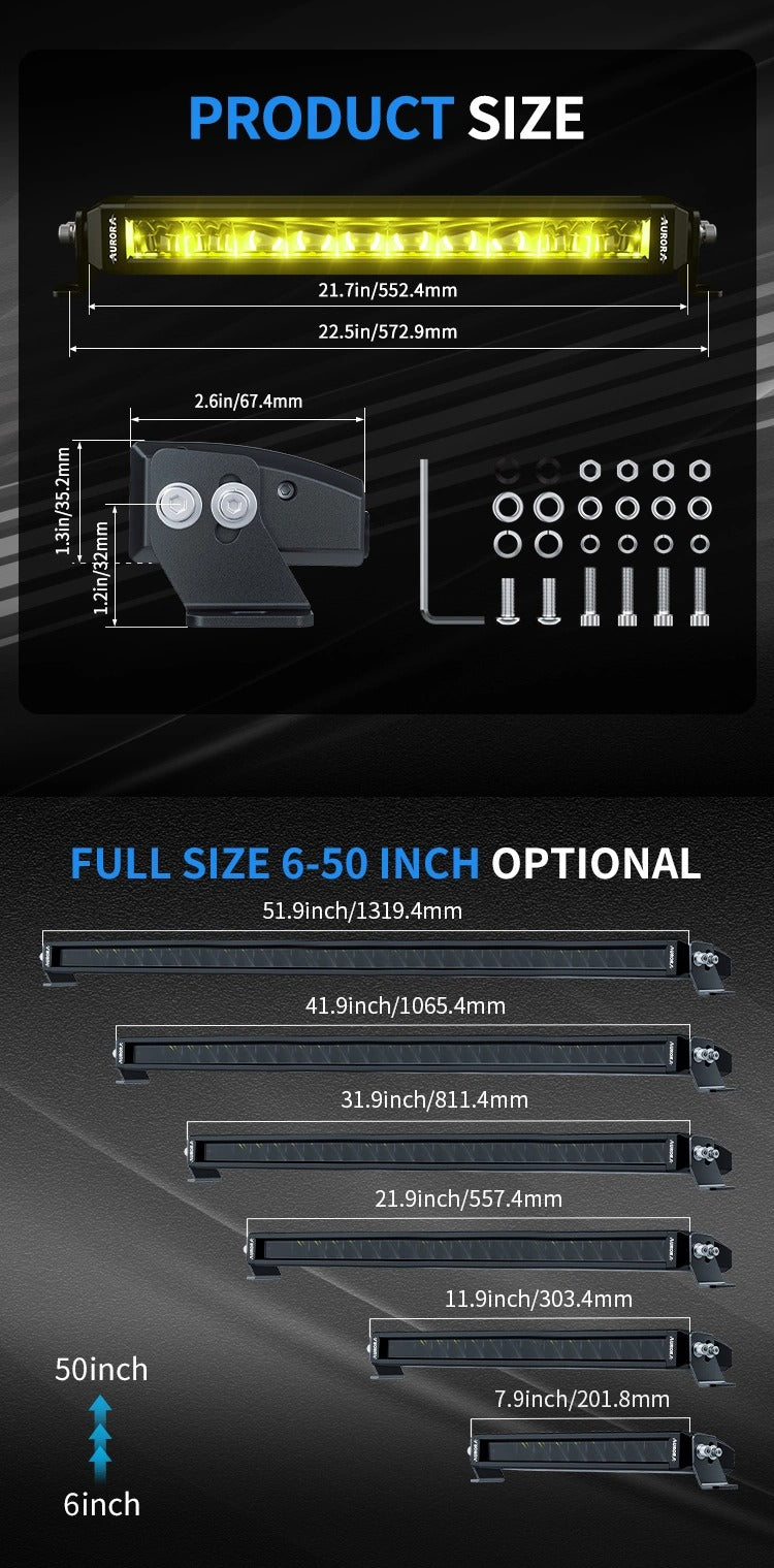 AURORA 20-inch Dual Color Led Light Bar (White and Golden Yellow) + White DRL