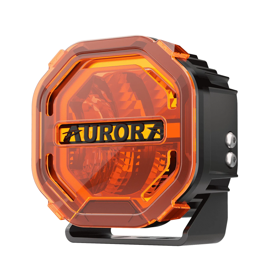 Aurora FireNova 4-inch pod lights — front product view with amber daytime running light