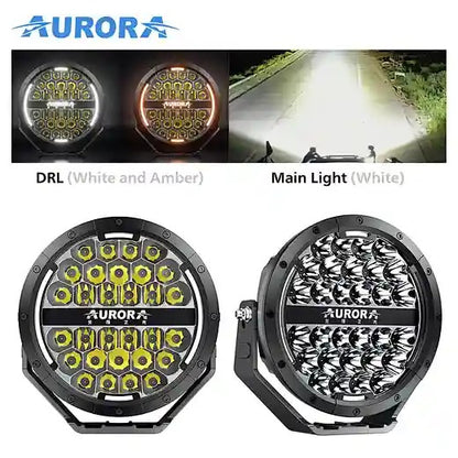 Aurora 9-Inch Round LED Driving Light – White + Amber DRL